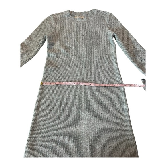 LOFT Speckled Lt Grey Crewneck Knee Length Sweater Dress with Tie Cuffs - Picture 4 of 14